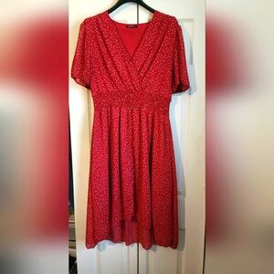 Women's Polka Dot Wrap V-Neck Midi High-Low Dress